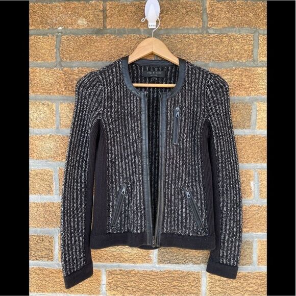 Rag & Bone Black and Silver Paula Knit Leather
Trim Jacket XXS - Picture 11 of 11